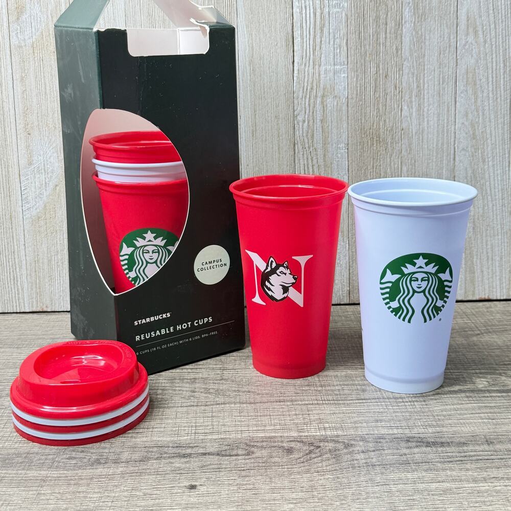 Starbucks Northeastern Huskies Reusable Hot Cups 16 Oz Set of 5 New Open Box